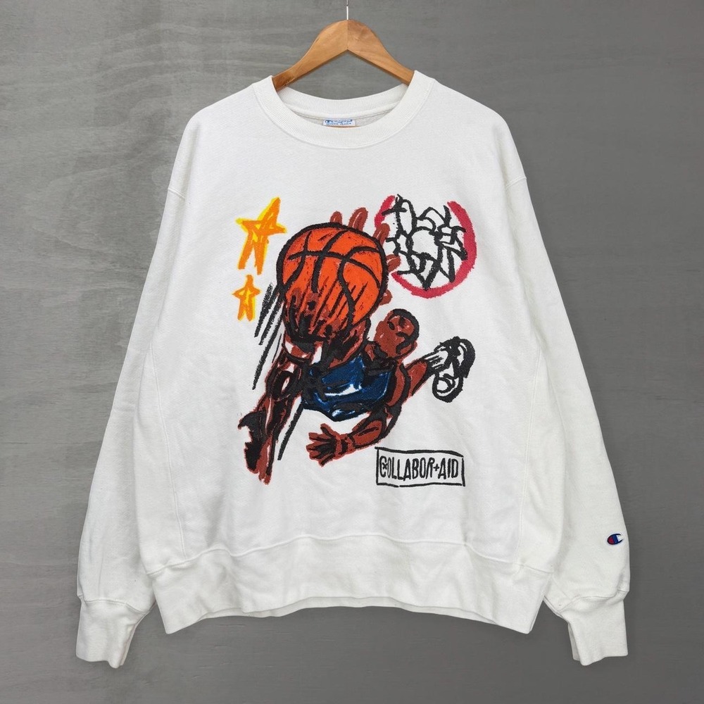 Champion Just Don Sweatshirt White Collabor-Aid Basketball Graphic XL